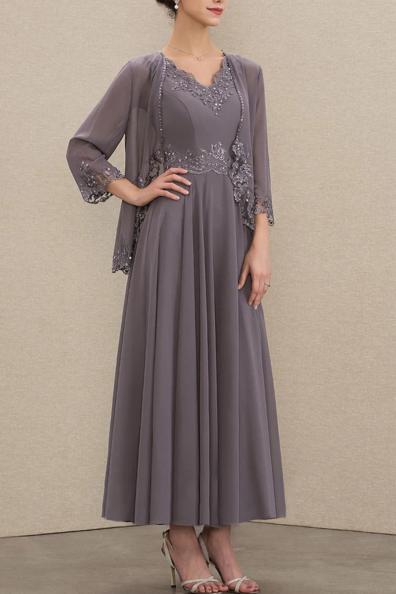 Plus Size Beading Appliques Lace Sequins Two Pieces Maxi Dresses