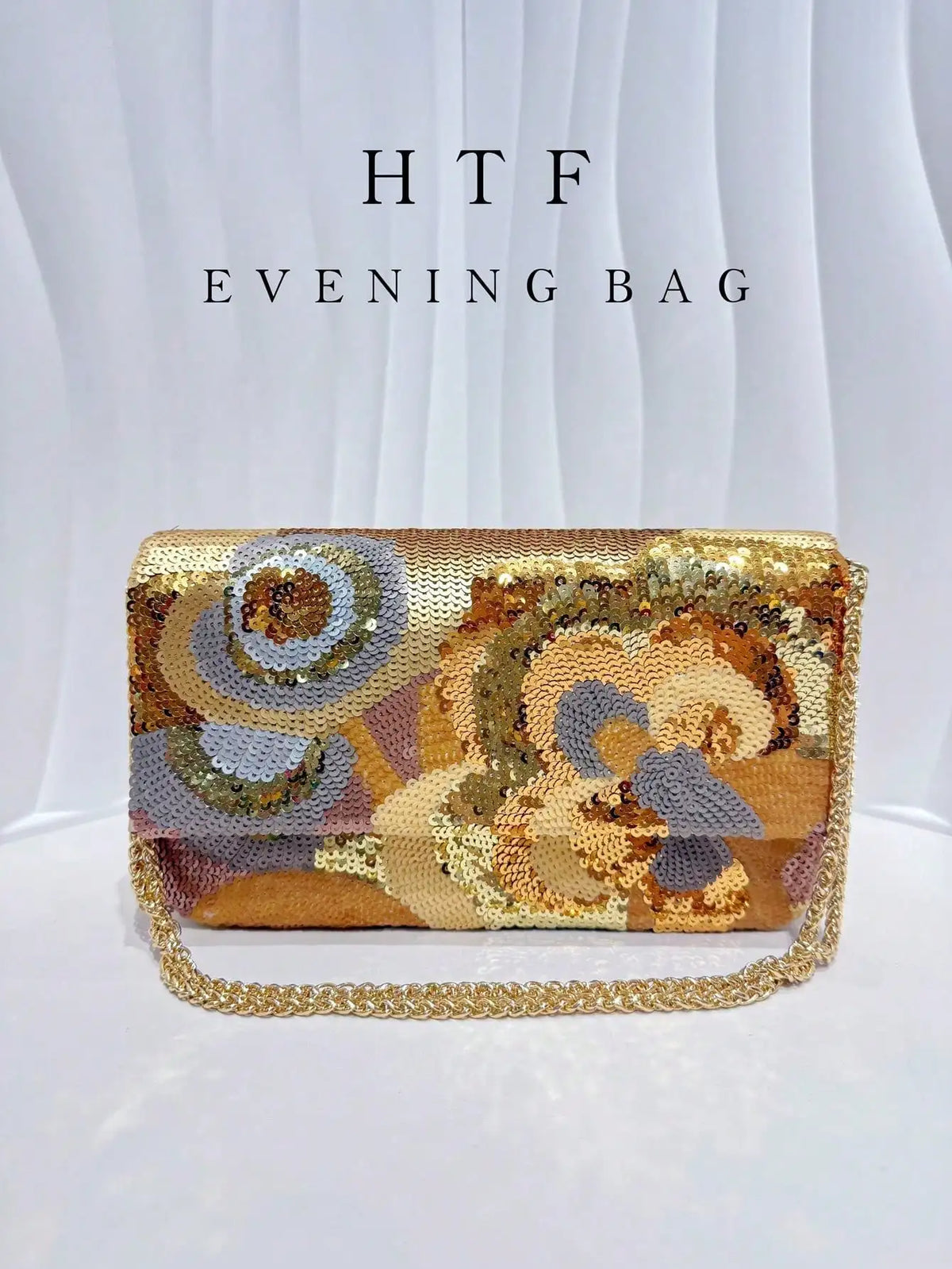 Sequin Floral Embroidered Clutch Bag With Chain for Women