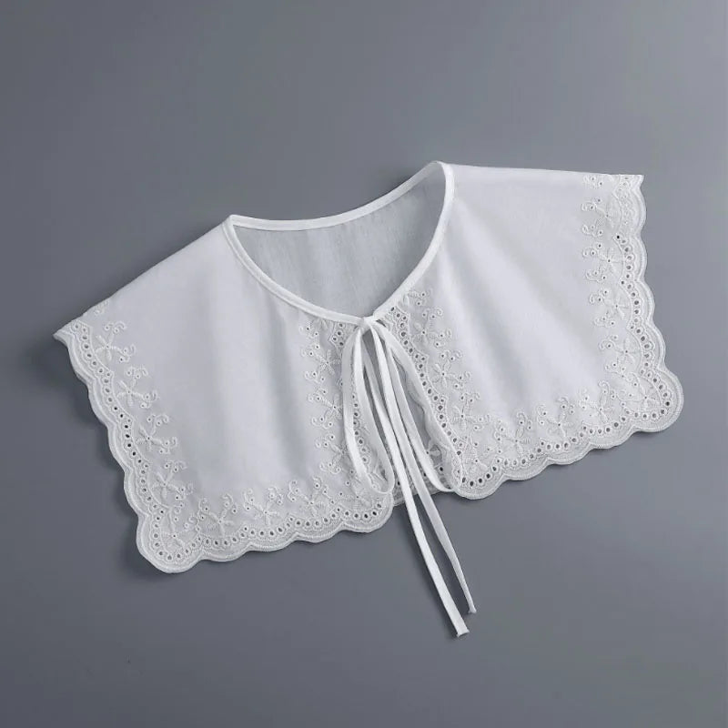 Removable Lace Doll Fake Collar Women Tie Ladies White Shawl Wrap Detachable Embroidered Lapel False Collar Clothes Accessory