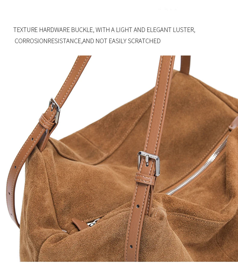 Women's Suede Genuine Leather Shoulder Bags Ladies Frosted Cowhide Crossbody Bag Female Design Luxury and Lazy Commuting Handbag