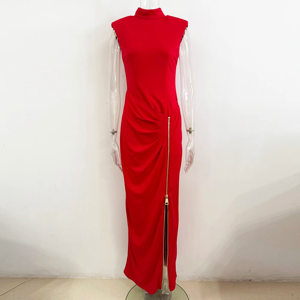 HIGH STREET Newest 2026 Designer Vestido Women's Sleeveless Zipper Slit Elastic Maxi Long Dress