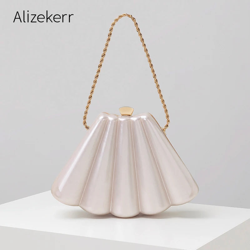 Alizekerr Fan-shaped Acrylic Box Evening Bags Women Luxury Designer Elegant Metal Chain Clutch Purses And Handbags Wedding Party