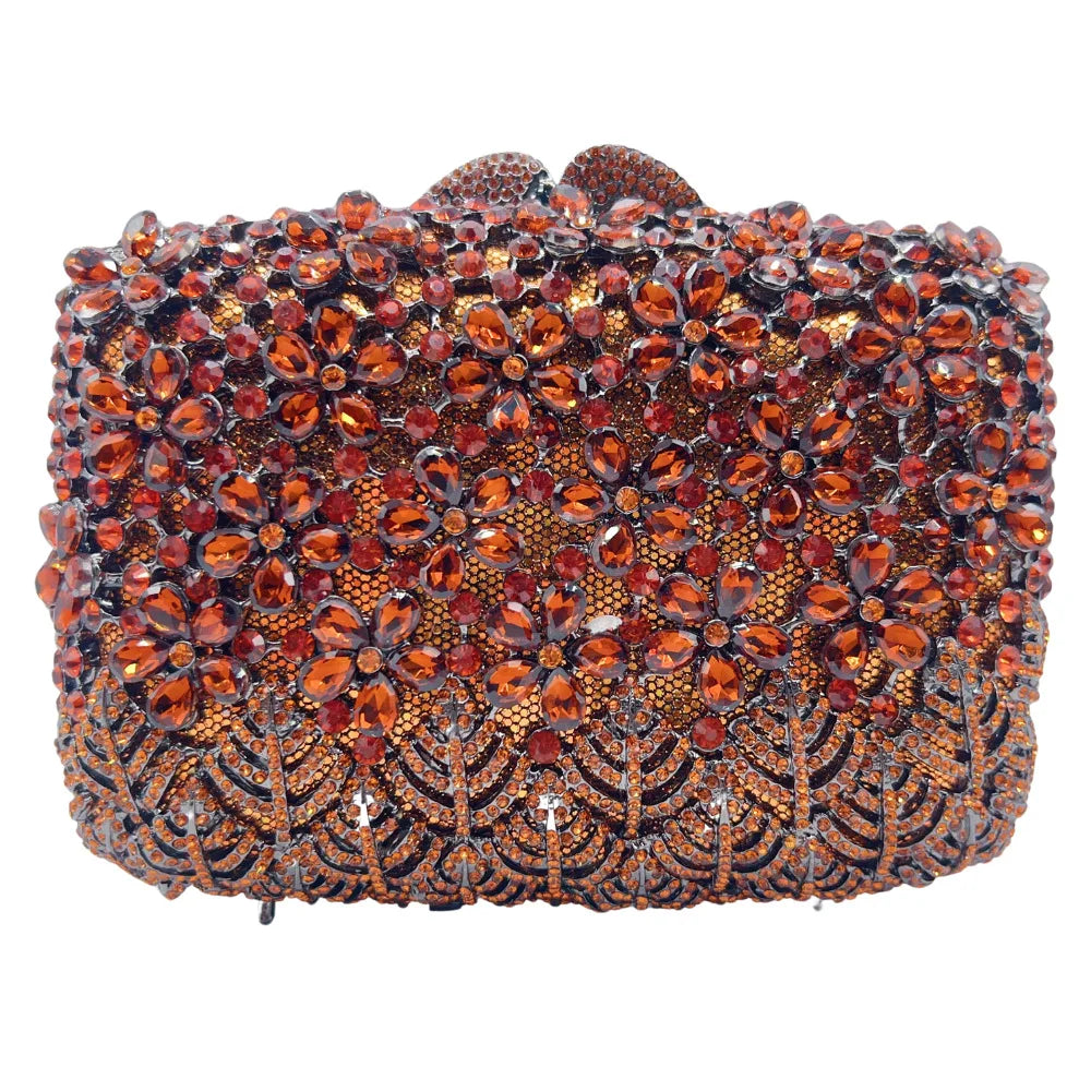 XIYUAN Hot-selling Luxury Carved Lilac Flower Clutch Purse Full Diamond Evening Bag Women Wedding Bridal Handbag Party Purses