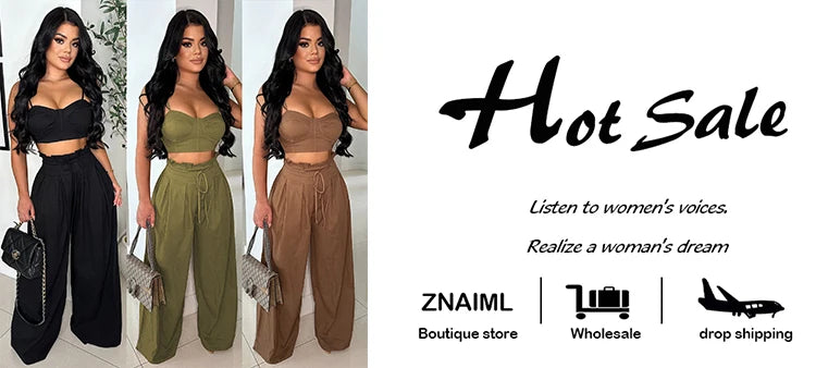 Znaiml Fashion Two 2 Piece Pants Sets Women Clothing Strap Sleeveless Top and Wide-leg Pants Elegant Streetwear Matching Suit
