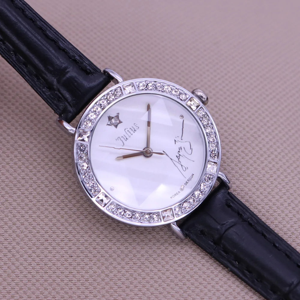Rhinestones Julius Lady Women's Watch Fashion Hours Bracelet Real Leather Girl's Birthday Gift No Box