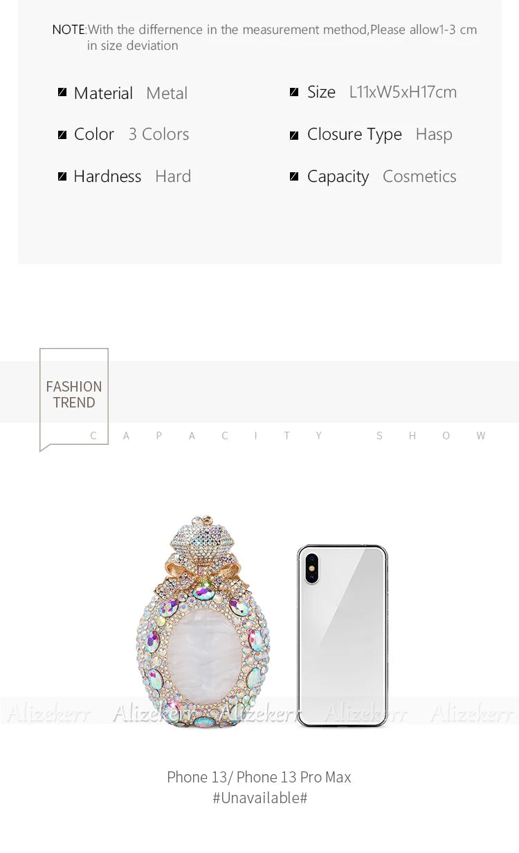 Alizekerr Perfume Bottle Crystal Evening Bags Women Gorgeous Boutique Bow Diamond Metal Clutch Purses And Handbags Wedding Party