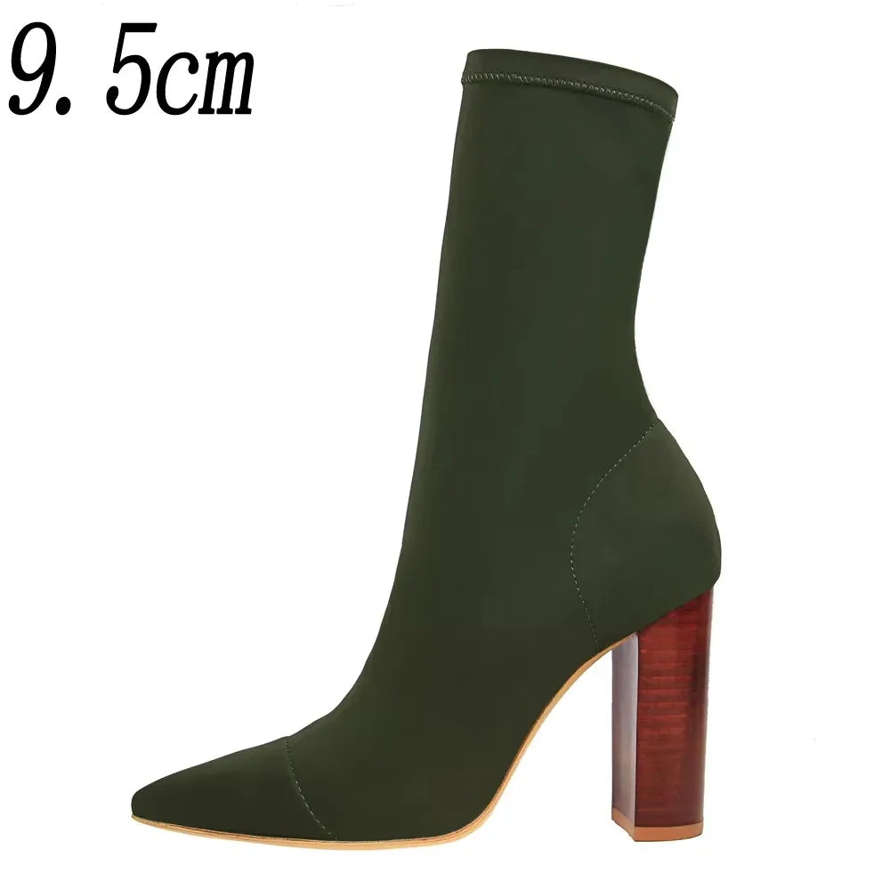 Pointed Toe Elastic High Heel Ankle Boots for Women