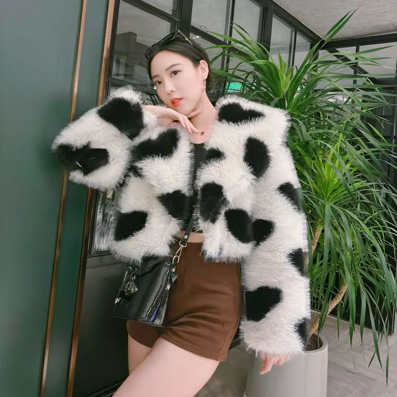 Fur Coat Women's Jacket Navy Collar Love Clothing 2025 Autumn Winter