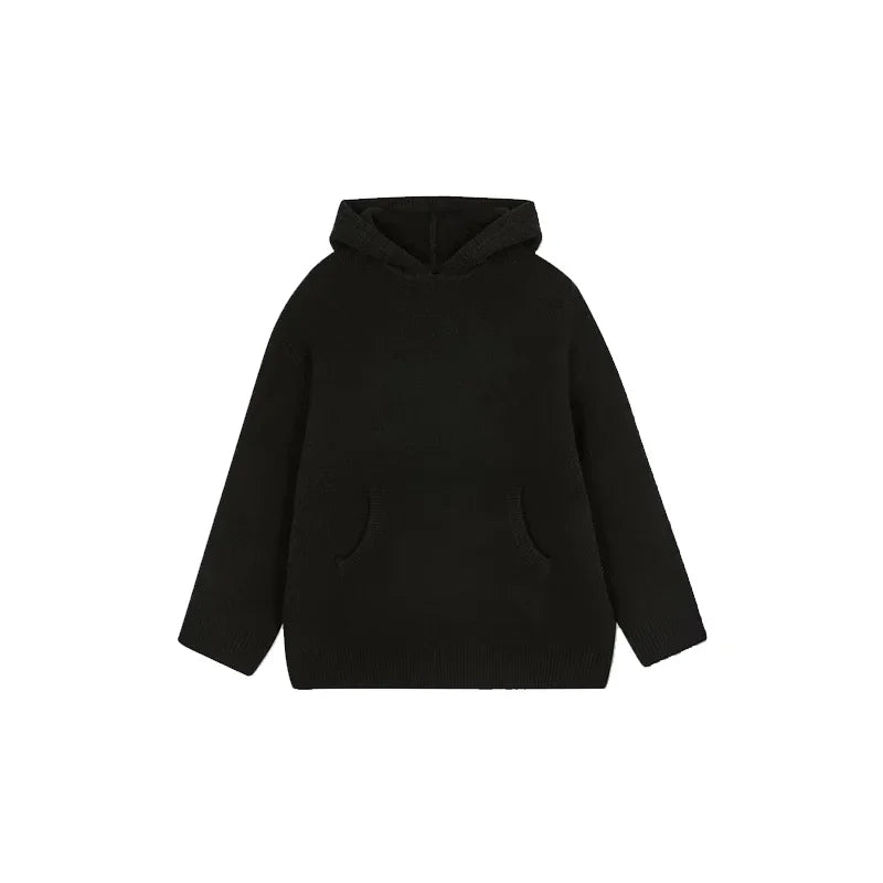 Green Women's Knit Hoodie Coat Full Sleeve Front Pocket  Casual Sweater Top 2025 Early Autumn Loose Female Knitwear Outerwear