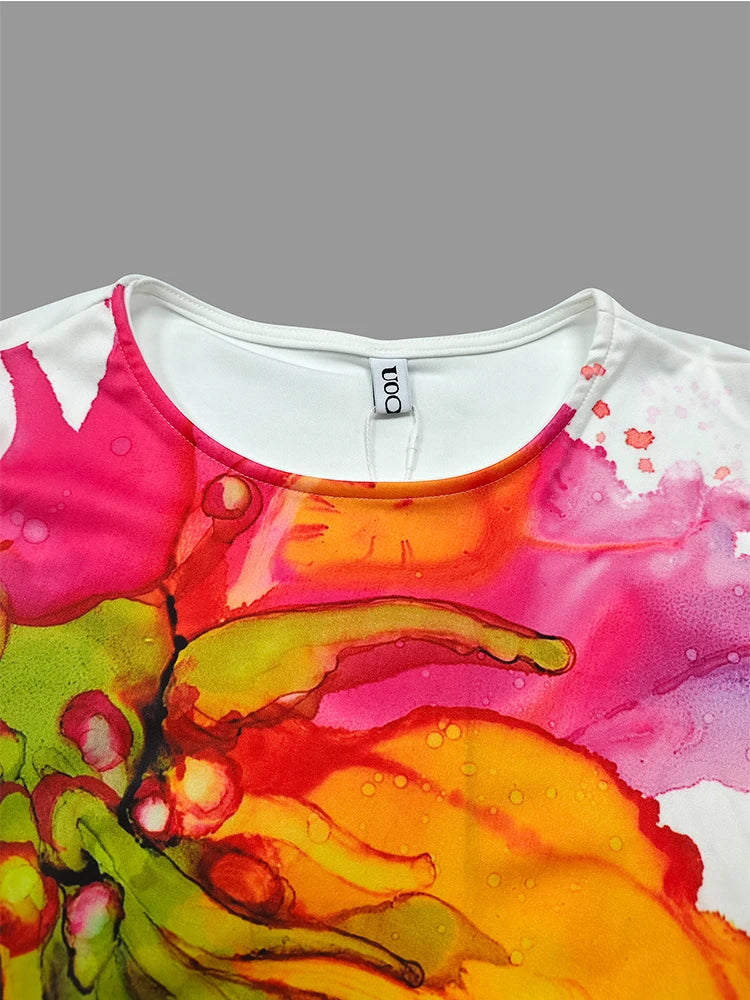Beautyblue Women's High-Low Tops Flower Print Vest Top Fashion Casual Loose Sleeveless Round-Neck Elegant Blouses&Shirts Female