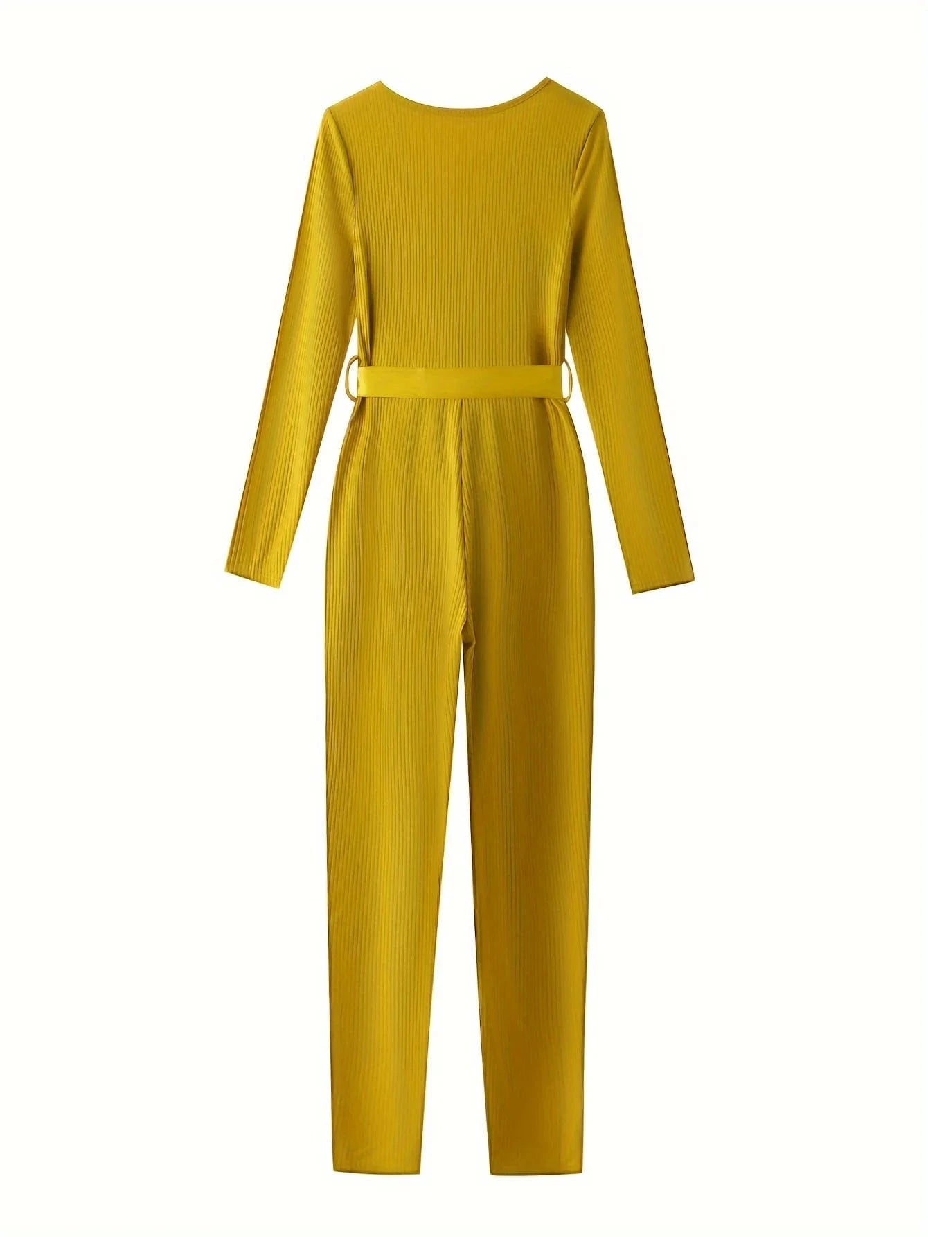 Women Jumpsuits Rompers Ribbed Knitting Skinny Sexy Deep V Neck Long Sleeve Casual Playsuits Club Overalls With Belt