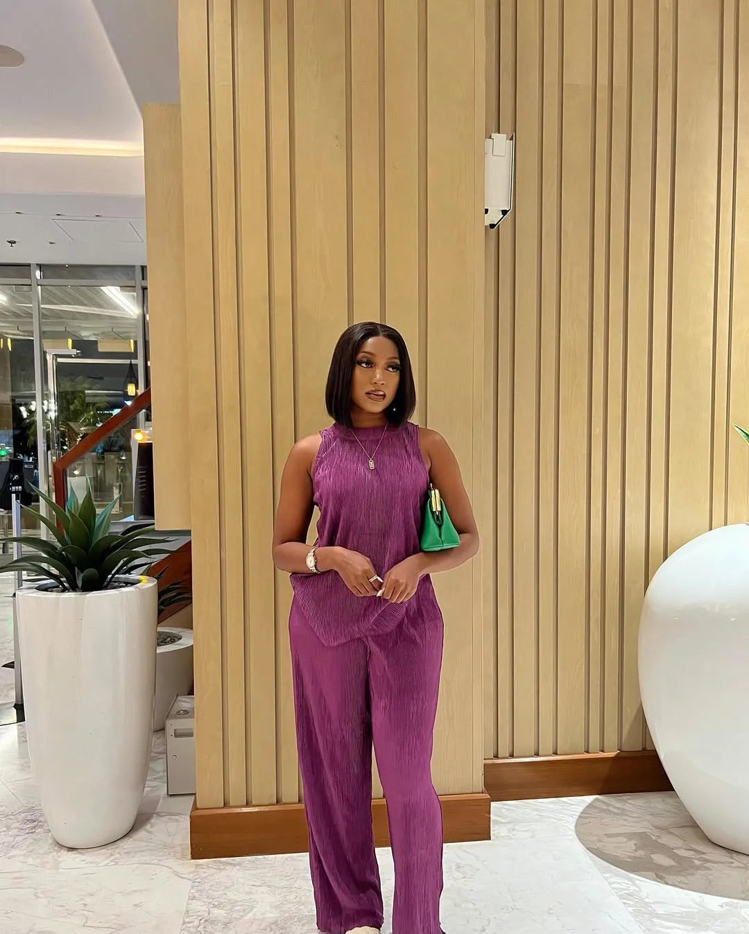 CM.YAYA Fashion Pleated Draped Women Set Sleeveless Tops + Wide Leg Pants 2025 Summer Two 2 Piece Sets Africa Outfits Tracksuit