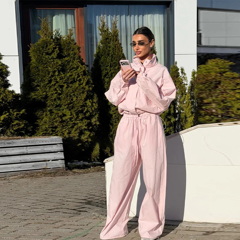 Ruffle Hem Jacket and Jogger Pants Two Piece Set for Women