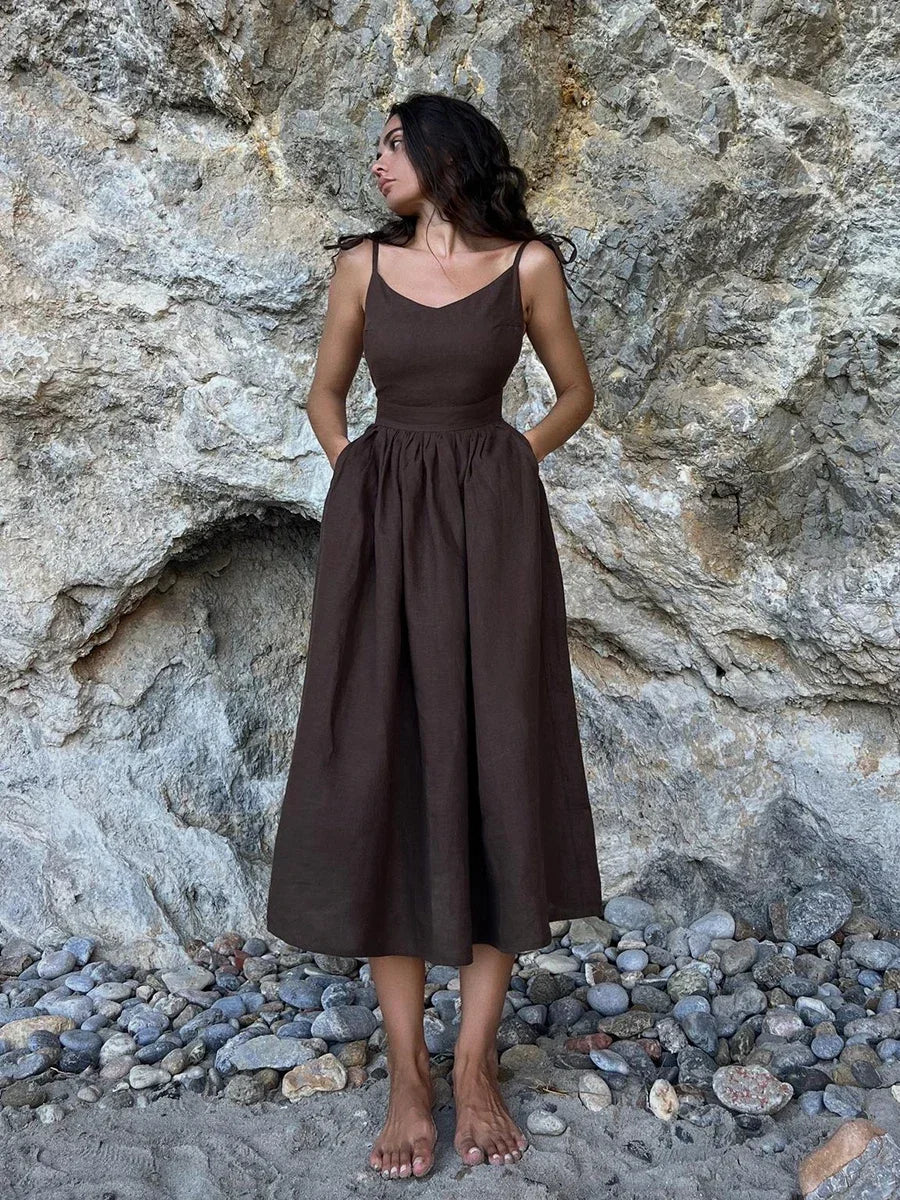Elegant Vintage Backless Relaxed Fit Summer Dress for Women