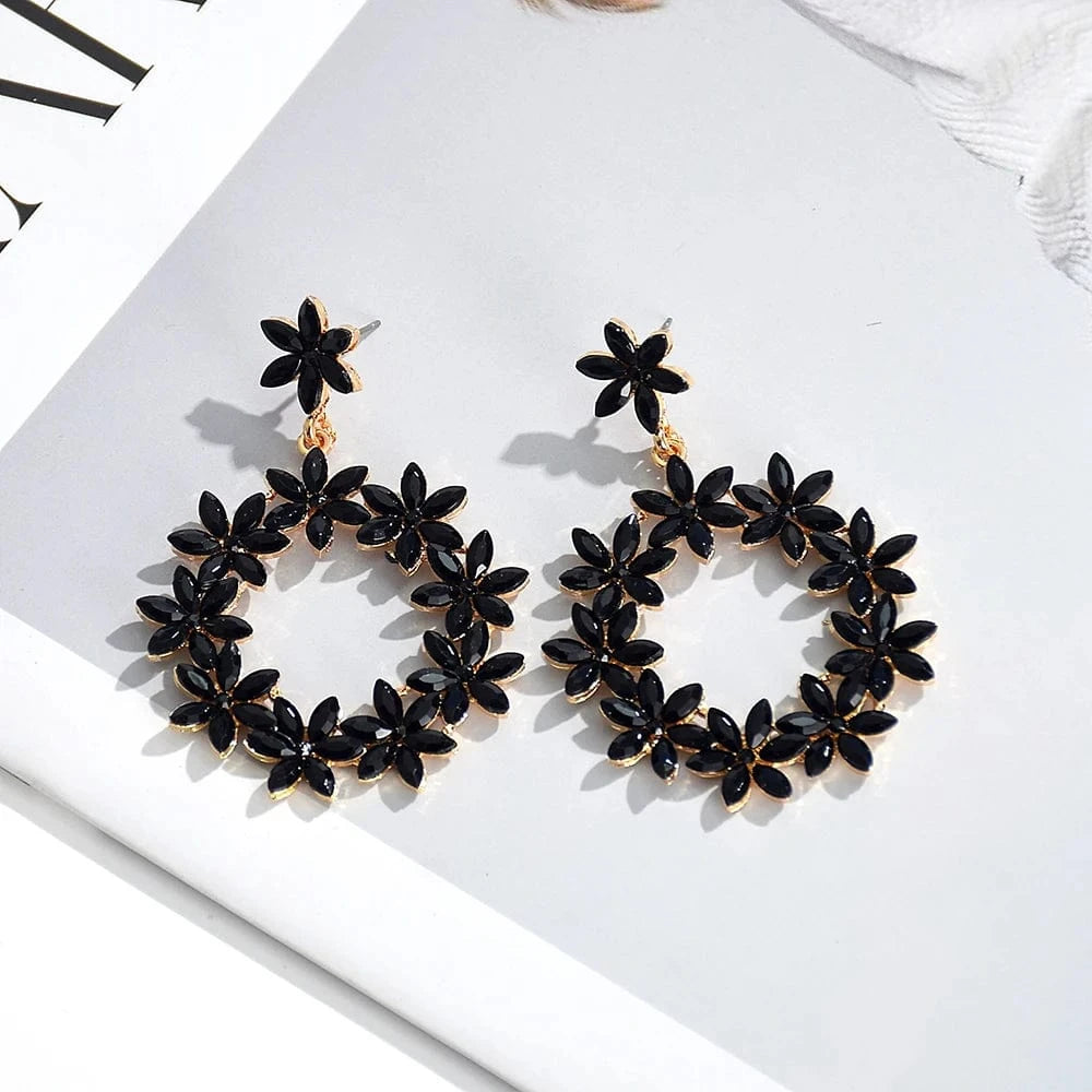 New Arrival Flower Colored Glass Stone Drop Earrings For Women Girls Crystal Accessories Statement Jewelry Wholesale