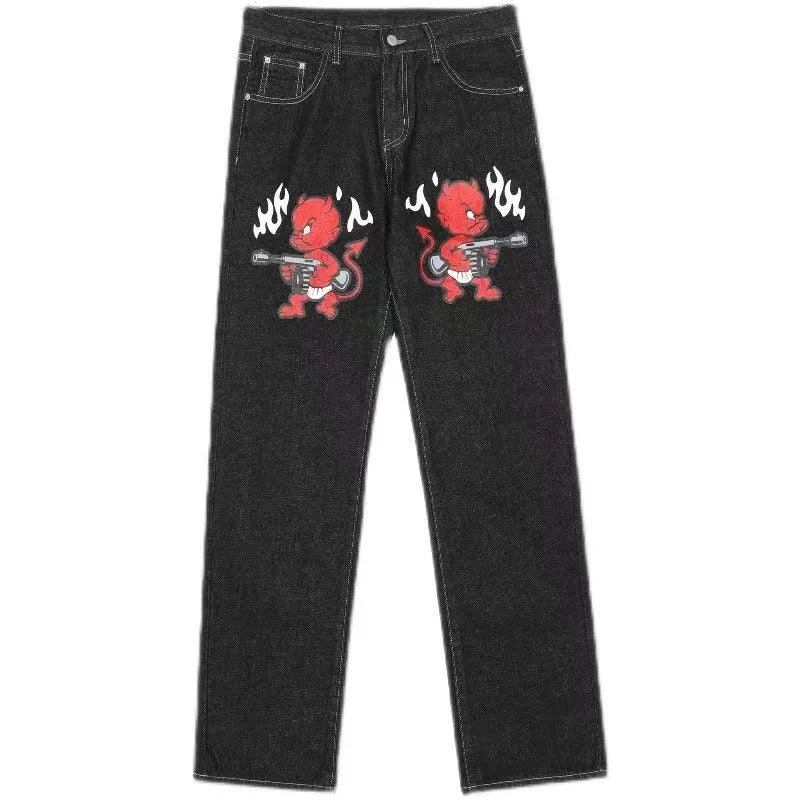 Miss Womens Gothic Diamond Pocket Embroidery Jeans Retro High Rise Flared Jeans Y2k Baggy Denim Pants Streetwear Slim Wash Pants