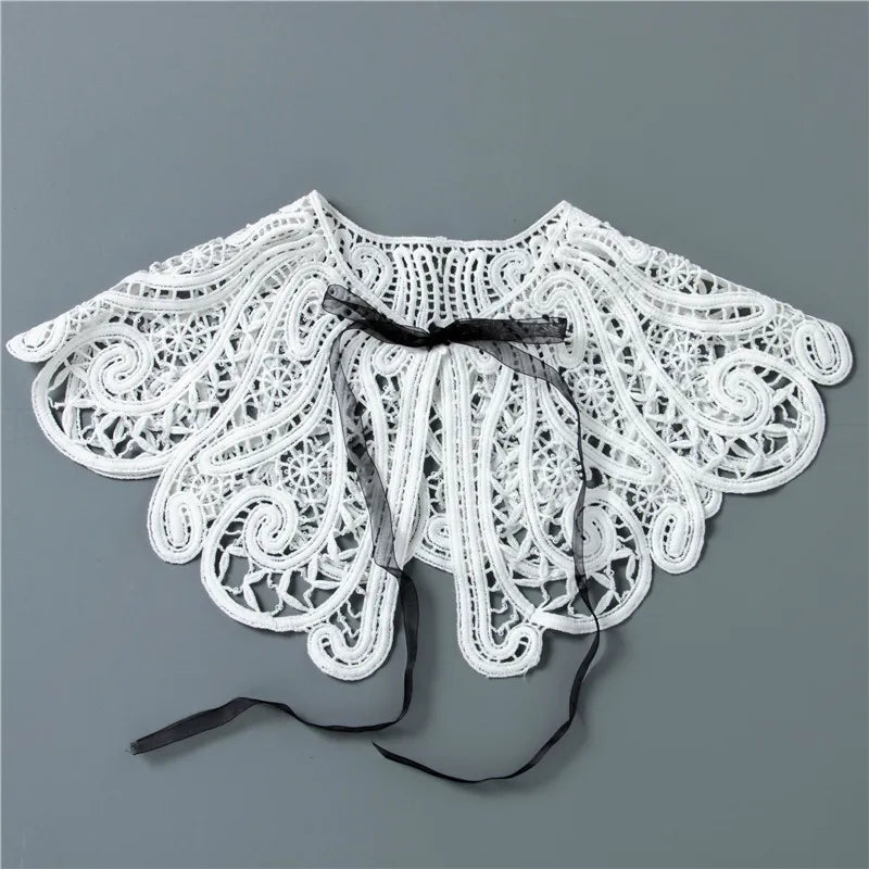 Removable Lace Doll Fake Collar Women Tie Ladies White Shawl Wrap Detachable Embroidered Lapel False Collar Clothes Accessory
