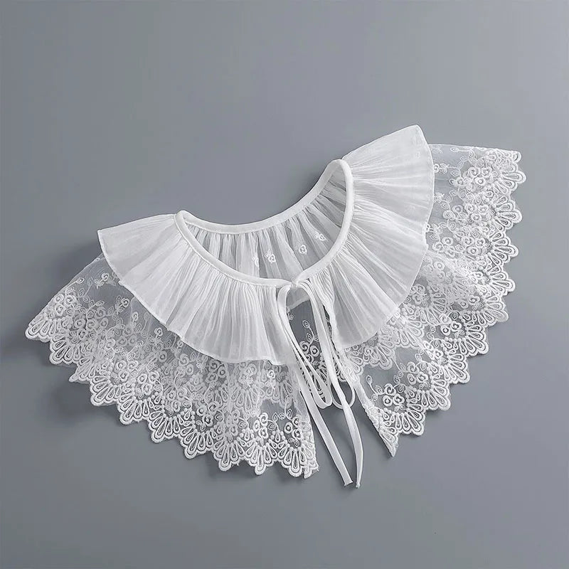 Removable Lace Doll Fake Collar Women Tie Ladies White Shawl Wrap Detachable Embroidered Lapel False Collar Clothes Accessory