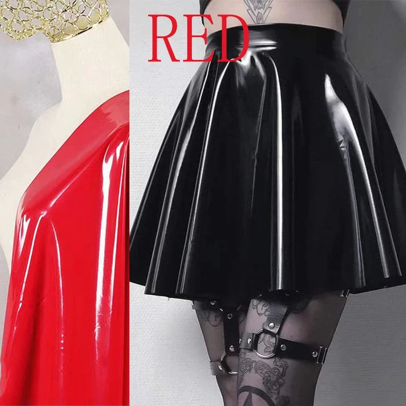 Women Gothic PVC A-line Skating Skirt Shiny Patent Leather Pleated Skirt Ladies High Waist Faux Latex Mini Skirt Custom Clubwear