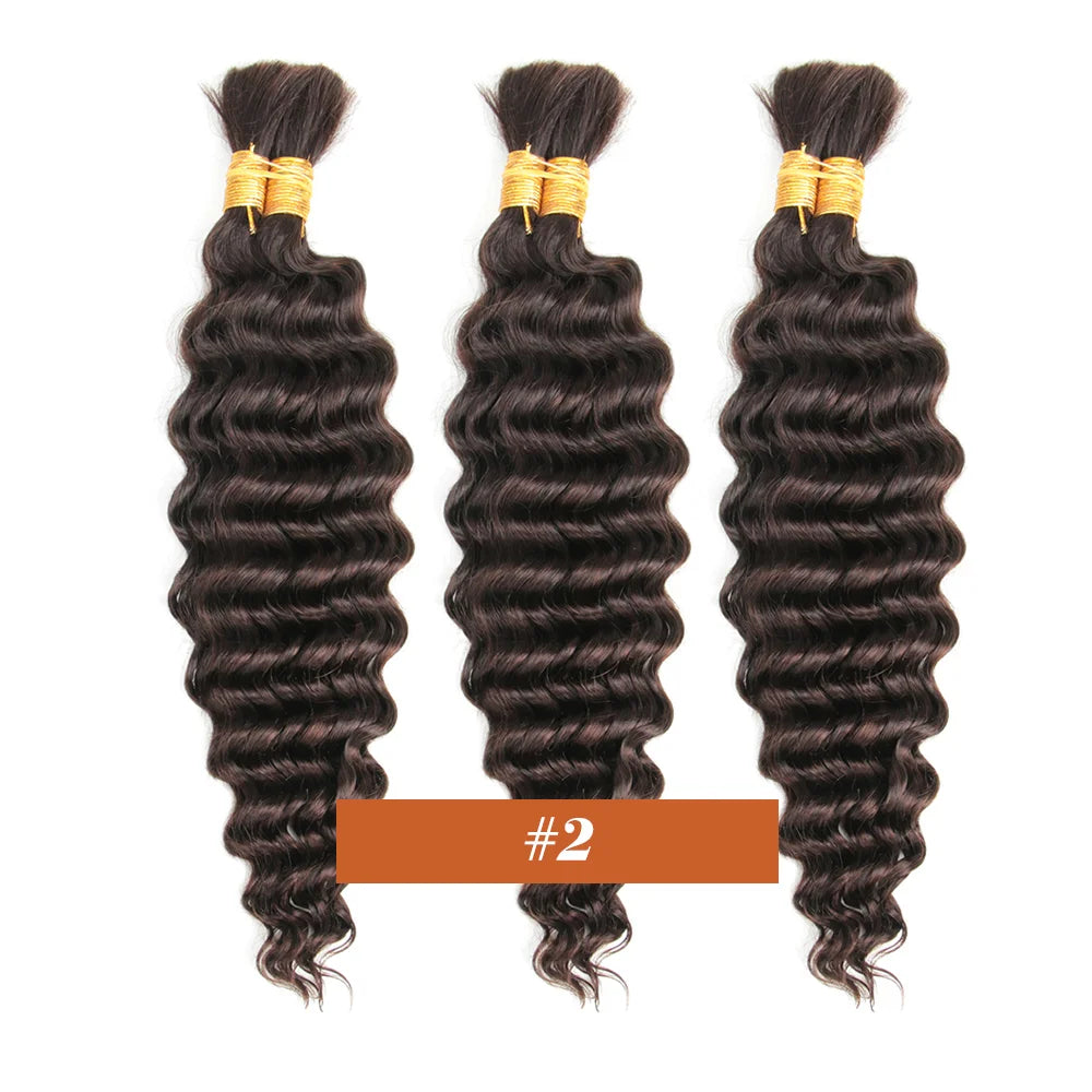 Human Braiding Hair Chocolate Brown 100g Deep Wave Bulk No Weft Human Hair Wigs Bundles for Curly Boho Braiding