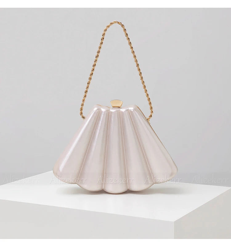 Alizekerr Fan-shaped Acrylic Box Evening Bags Women Luxury Designer Elegant Metal Chain Clutch Purses And Handbags Wedding Party