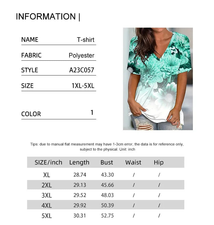 Plus Size Women's V Neck Short Sleeve T Shirt Round Neck Pullover Casual Printed Pattern Summer Best Choice