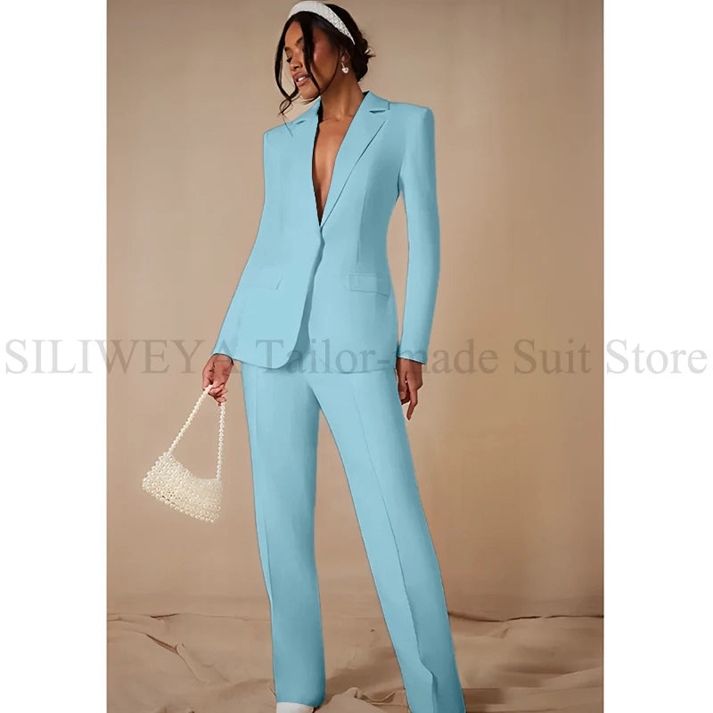 Luxury White Women's Clothing Single Breasted 2 Pieces Jacket Pants Female Suits Office Banquet Party Lady's Blazers Sets