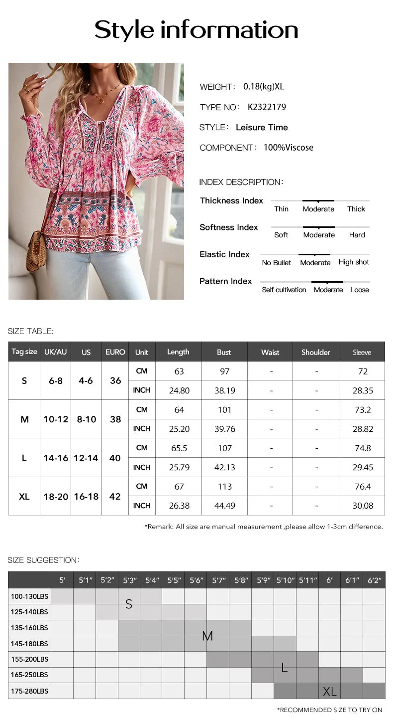 2025 Spring Summer Printed Shirt Women Elegant Chiffon V-neck Long-sleeve Top
