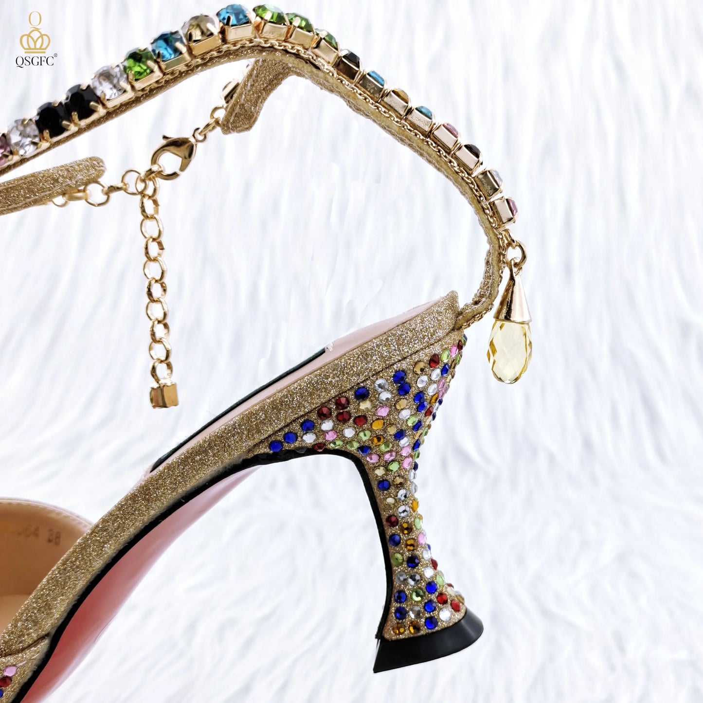 New Colorful Diamond Pointed Shoes Bag Soft Bag Anklet Design Middle Heel Women A Pair Fashion Shoes Suitable For Wedding Party