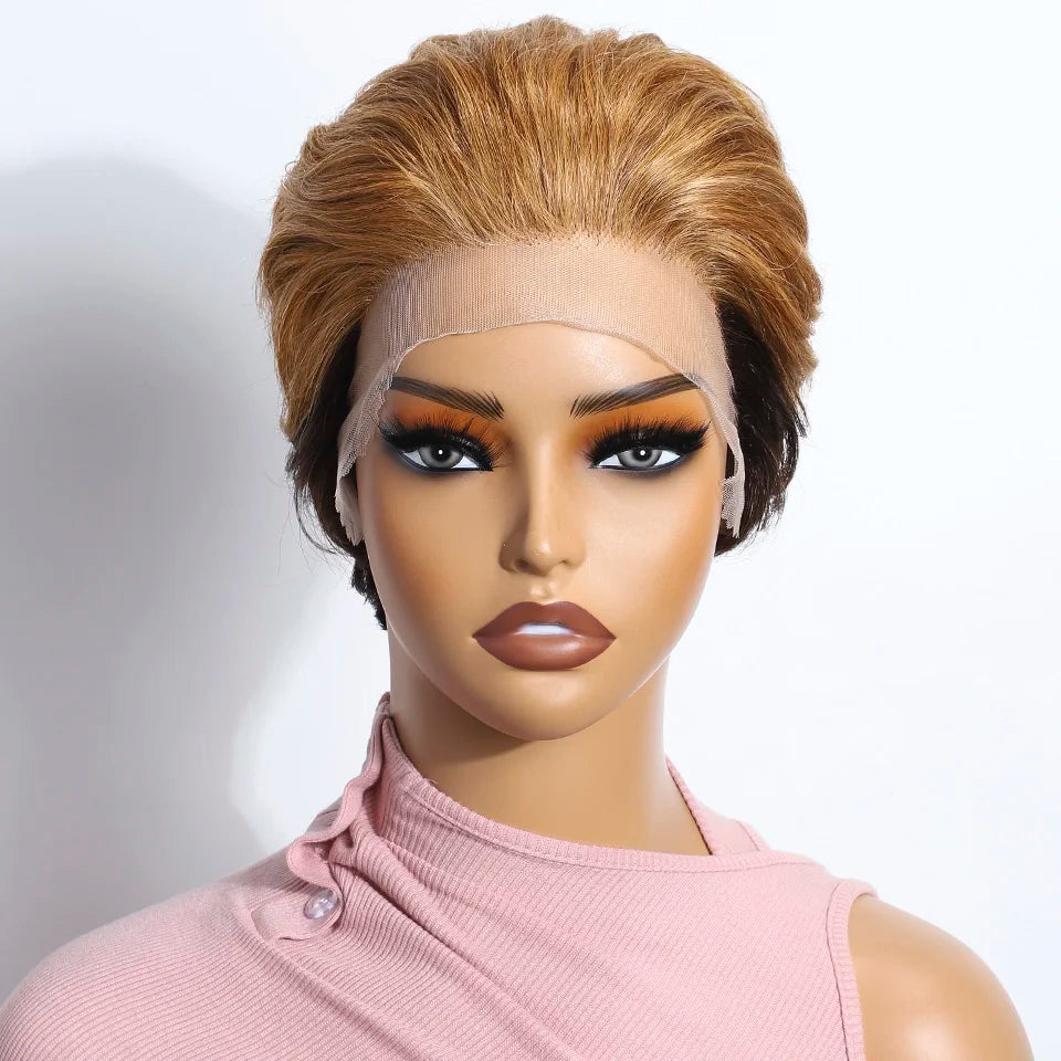 Blonde Short Pixie Cut Silky Lace Front Wig for Women