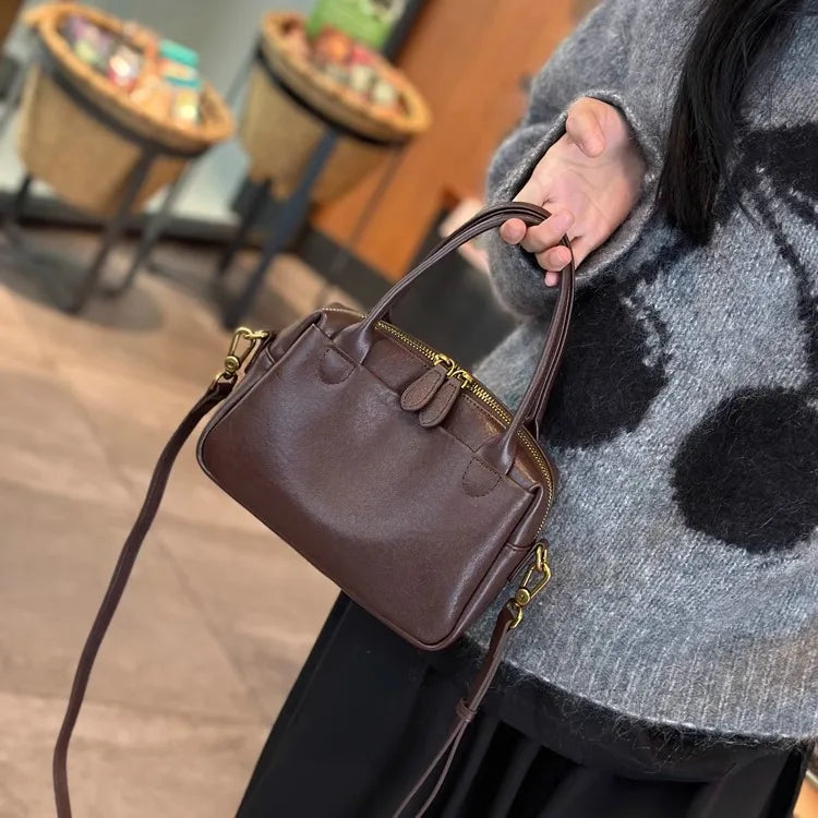 Women Natural Cow Leather Handbags Ladies High Quality Shoulder Bag Female Fashion Retro Luxury Designer Cowhide Crossbody Bags