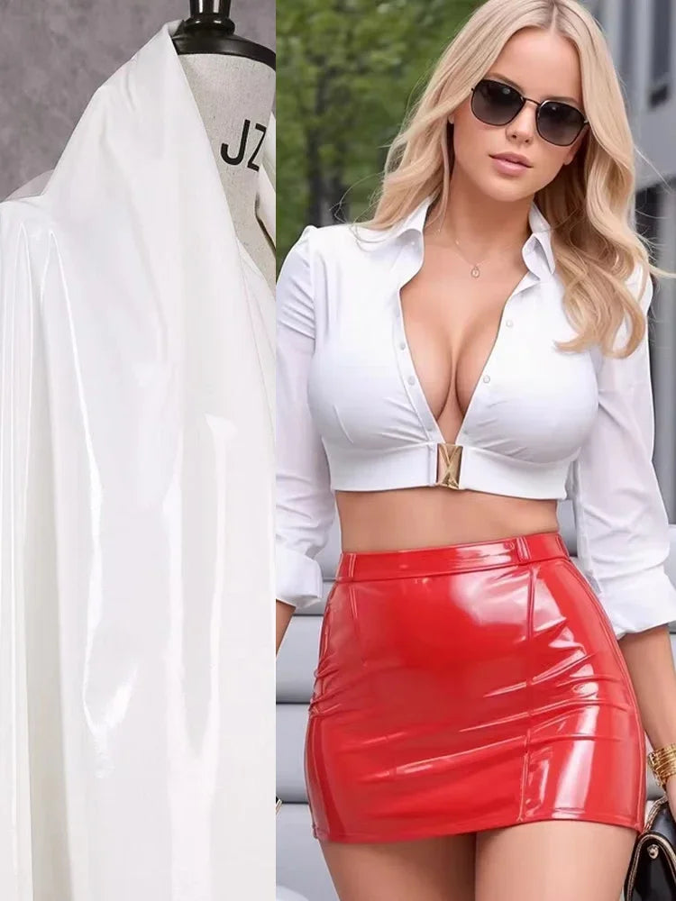 Sexy PU Leather Mini Skirt Women High Waist Stretch PVC Bodycon Hot Skirt Ladies Wet Look Pencil Skirt Clubwear Custom