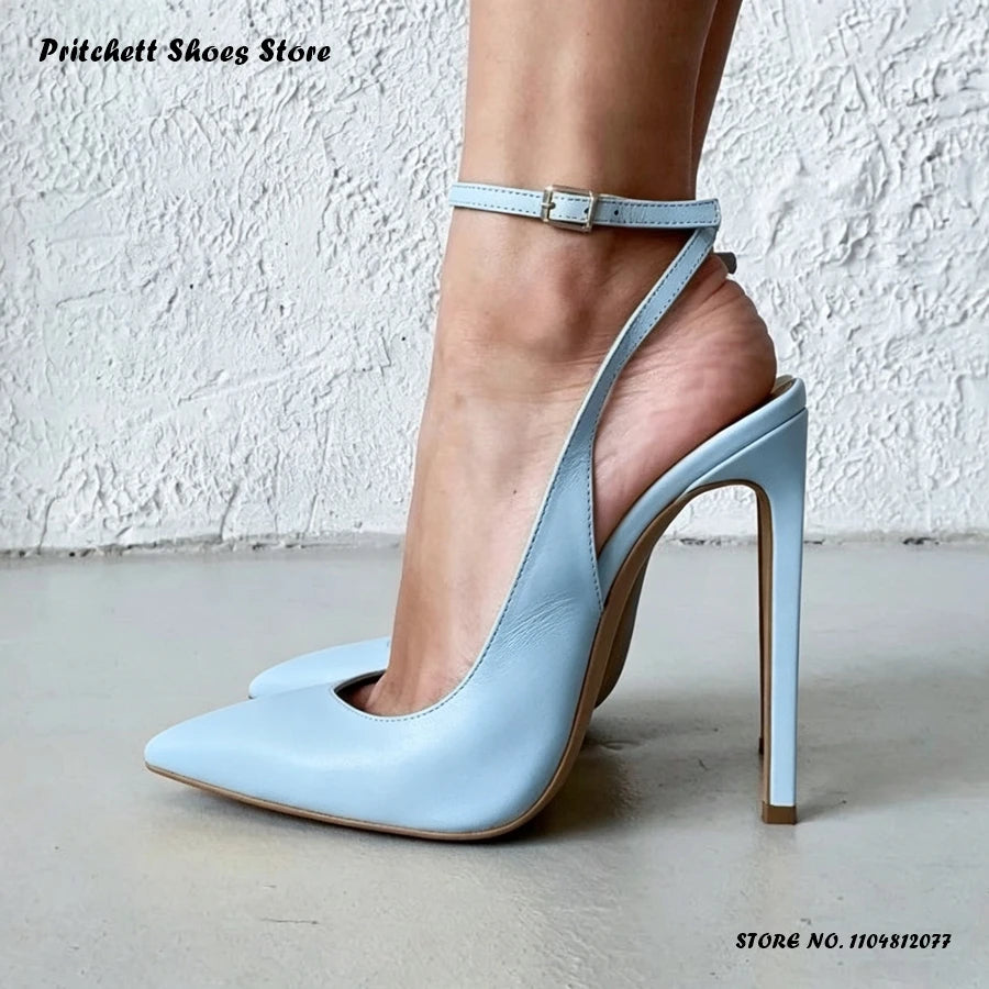 Lavender Buckle Strap Pointed Toe Stiletto Pumps for Women