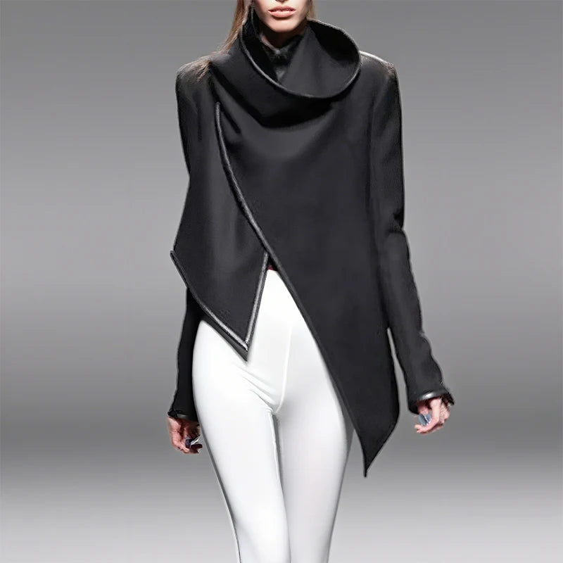 Beautyblue Casual Asymmetric Jackets Fashion Long Sleeves Jackets Elegant Split-Joint High-Neck Women's Coats Clothes Female