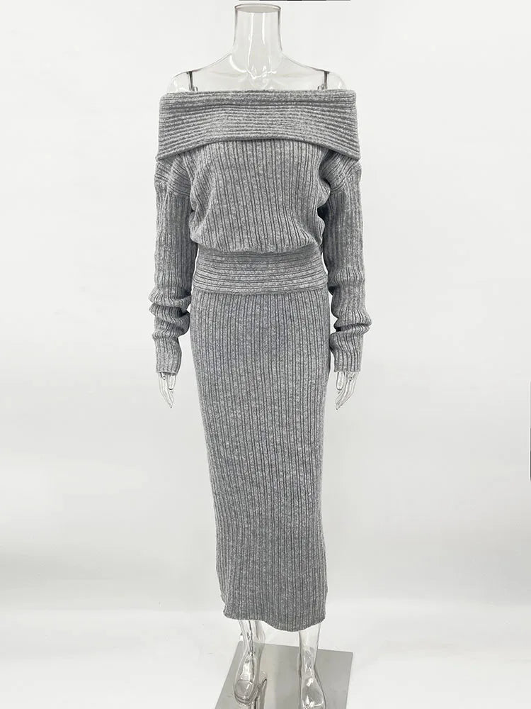 One-Shoulder Knit Skirt Set