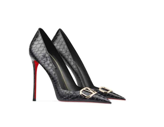 Snake Embossed Pointed Toe Stiletto Pumps for Women