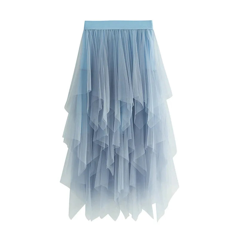 Women Tutu Tulle Skirt Elegant High Waist Mesh Tiered Layered Half Skirt Female Prom Party Midi Skirt for Summer Fairycore Y2K