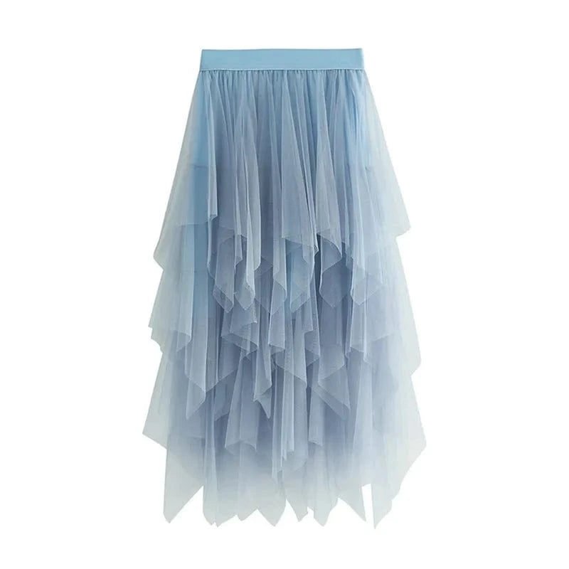 Women Tutu Tulle Skirt Elegant High Waist Mesh Tiered Layered Half Skirt Female Prom Party Midi Skirt for Summer Fairycore Y2K