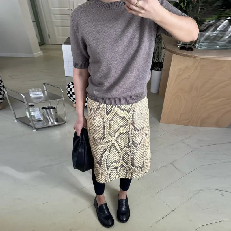 Fashion Ladies Half Skirt Snake Print High Waist Elastic Waist Loose Skirt Light Luxury Dress Versatile Summer Casual Skirts