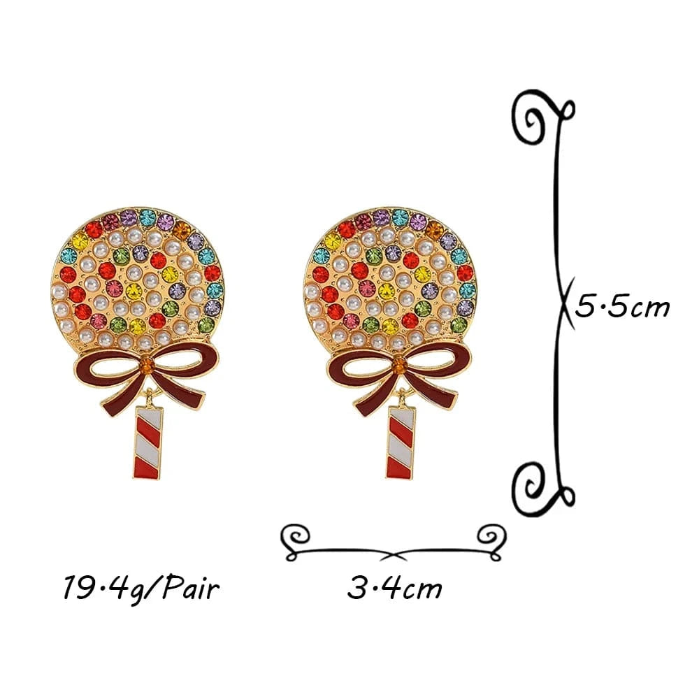 Lovely Multicolor Crystal Candy Earrings for Woman Girls Sweet Cute Imitation Pearl Lollipop Earrings Holiday Jewelry Gifts