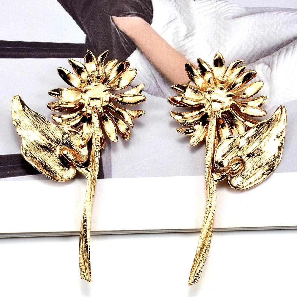 Fashion Plant Flower Drop Earrings For Women Metal Pendant Earrings Bohemian Statement Jewelry Accessories