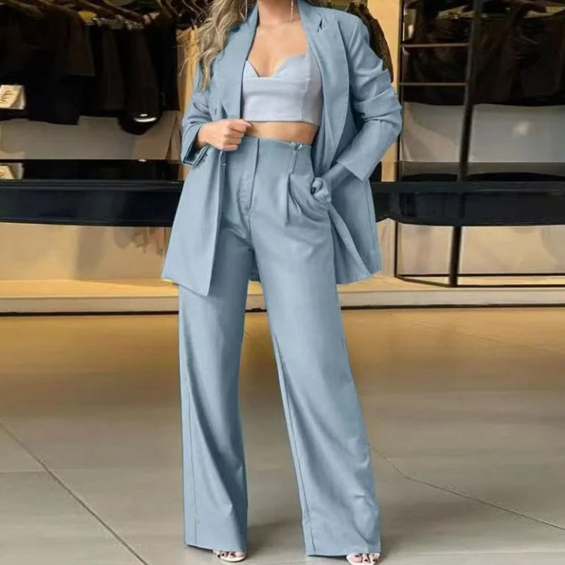 Two Piece Sets Women Blazer Office Lady Peaked Lapel Blazer Suits Elegant High Waist Trouser Outfits Fashion Pant Suit 2025 Fall