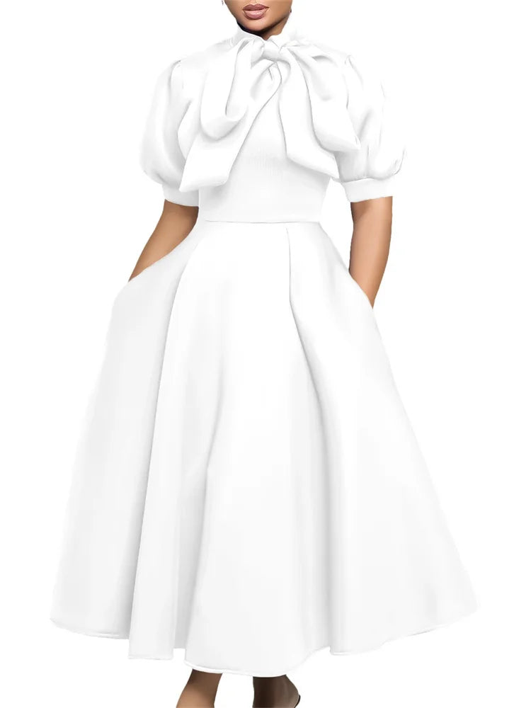 Wmstar Plus Size Dresses for Women Elegant Fashion Office Lady with Bow Maxi Dress New in Summer Clothes Wholesale Dropshipping