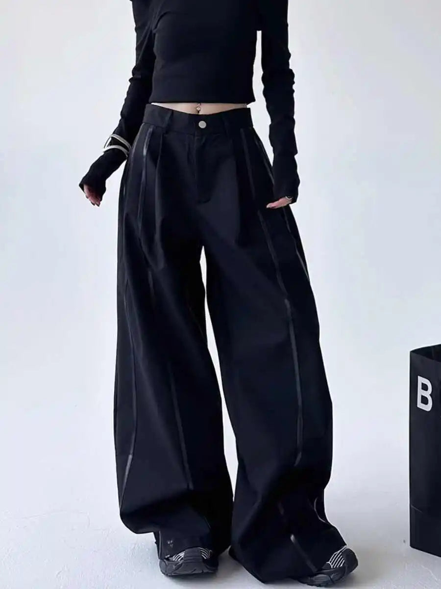 Women's Black Gothic Urban Pants Baggy Oversize Suits Long Pants Harajuku Japanese 2000s Style Y2k Emo Vintage Trousers Clothes