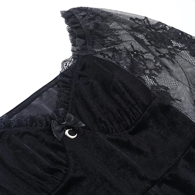 Y2K Hollow Cuffs Strapless Sexy Gothic Lace Dress Dark Style Pleated Knee-length Skirt Women‘s Slim Fit Fashion Women's Clothing