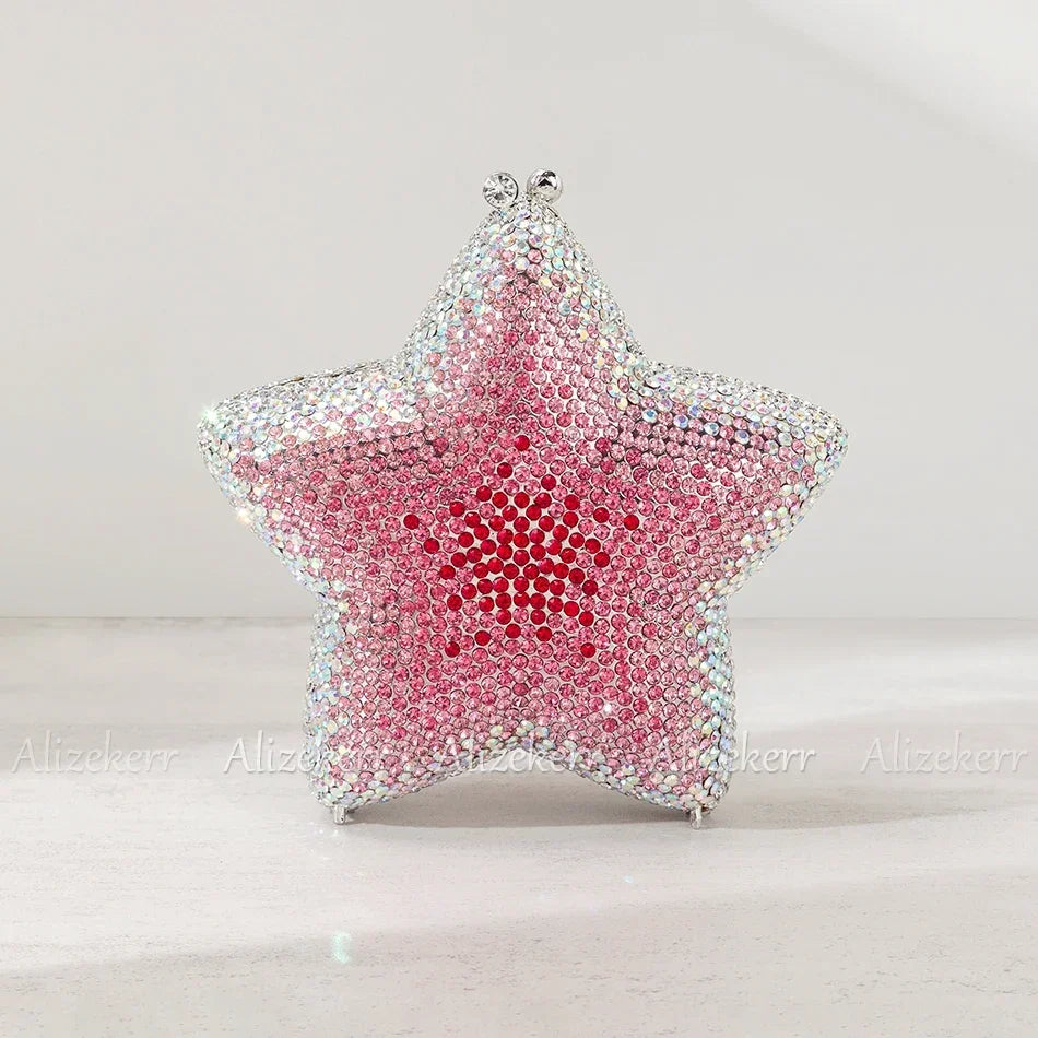 Alizekerr Star Shaped Crystal Evening Bags Women Boutique Gorgeous Sparkling Rhinestone Mini Metal Clutch Purses Wedding Party