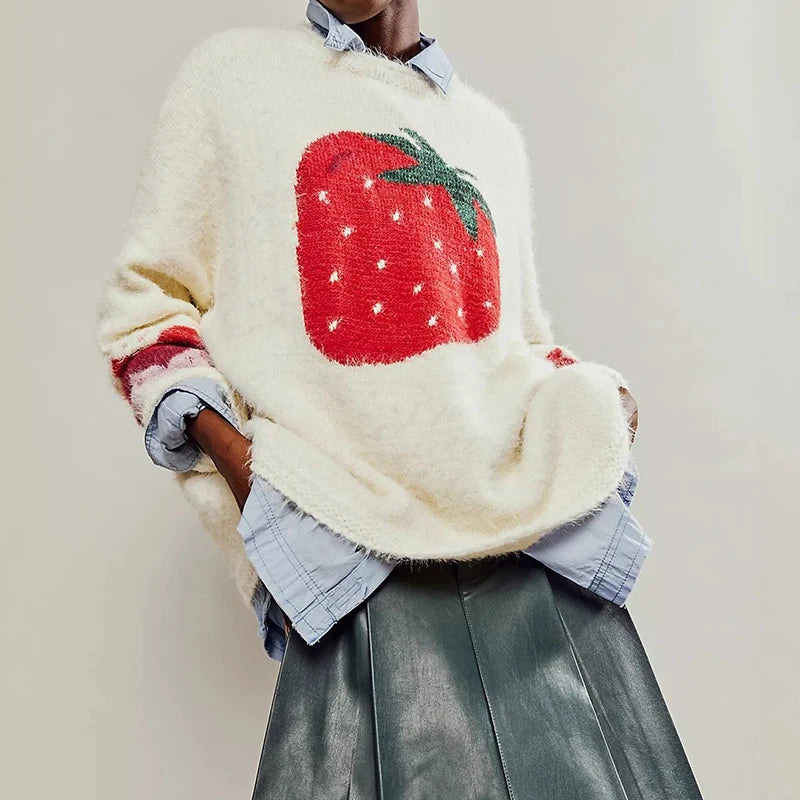Fashion Printed Commuting Sweater Soft Warm Loose Sweater for Autumn Winter Casual Women's O Neck Long Sleeved Pullover Sweater