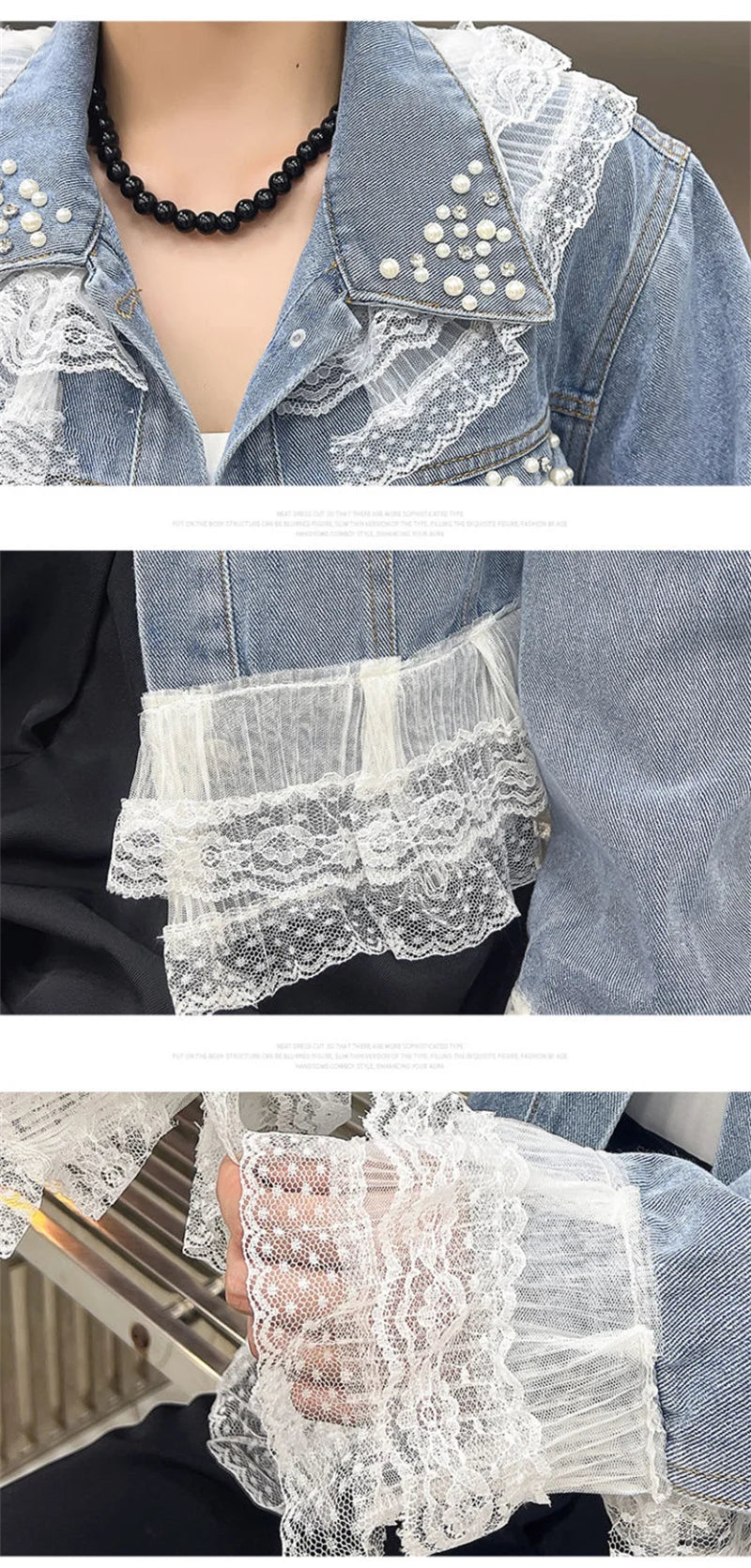 2025 Spring Autumn Women's Nail Bead Short Denim Jacket Female New Korean Version Design Sense Fashionable Lace Edge Jacket Top