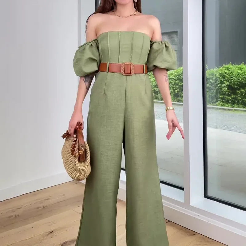 Women's Jump Suits New Elegant Square Neck Slim Fit and Waist Cinching Temperament Straight Leg Jumpsuit for Female 2024 Summer