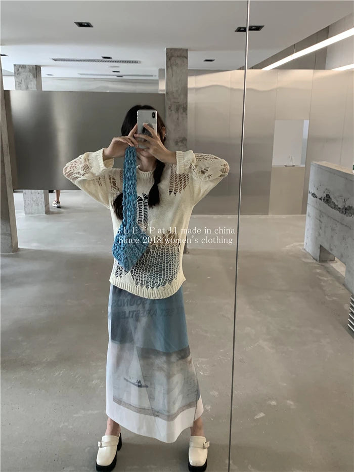 Karrram Gothic Hollow Out Sweater Hole See Through Oversized Knitted Pullovers Emo Streetwear Grunge Clothes Y2k Tops Spring